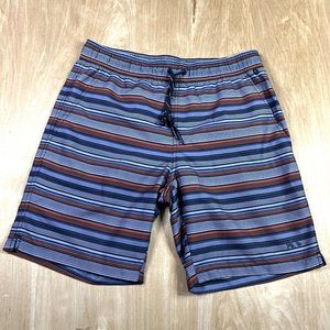 Fish Hippie Co. Mens Blue Red Striped Lined Drawstring Swim Trunks Size Small